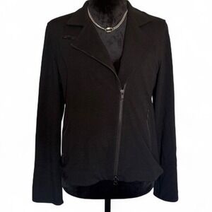 Eileen Fisher‎ Black Moto Jacket Size M Petite Asymmetrical Zip Stretch Viscose